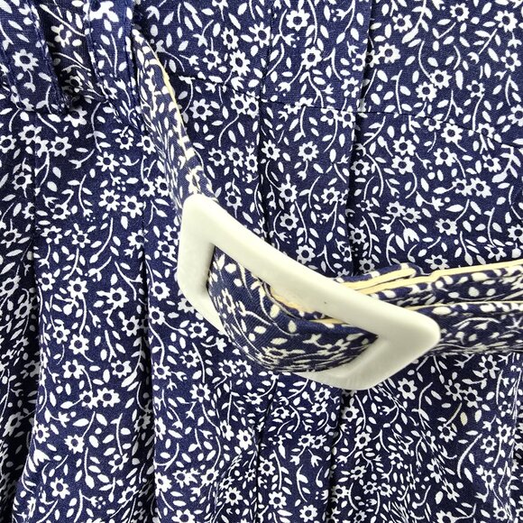 Vintage 80-90's All That Jazz Floral Belted Midi Dress Blue/White Size S Vintage - Picture 7 of 12